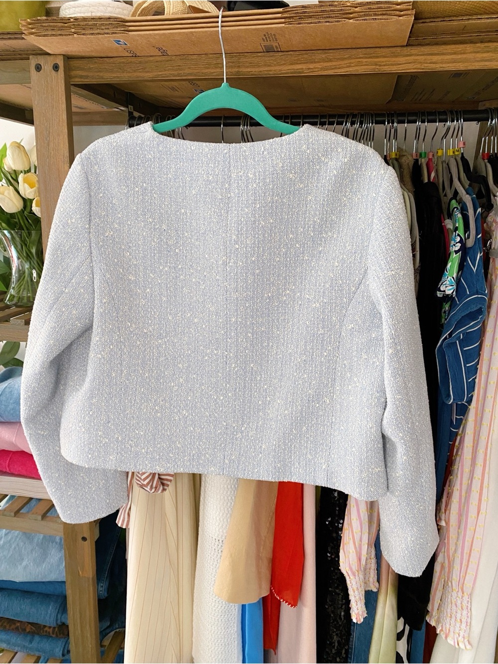ZARA Light Blue White Tweed Jacket with Gold Buttons! 🩵 - Picture 12 of 15
